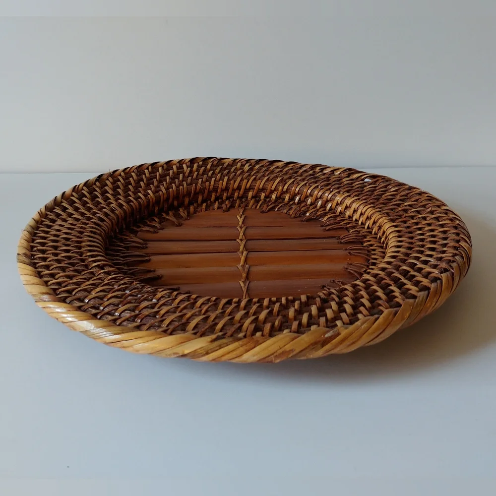 Vintage Woven Rattan Charger Decorative Plate Bamboo